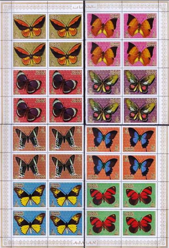 (image for) Ajman 1971 Stamps Airmail Butterflies Insects MNH