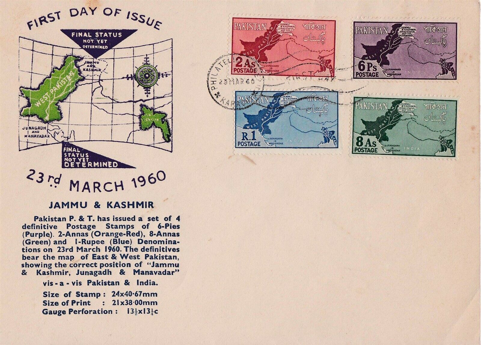 Pakistan Fdc 1960 Kashmir As Disputed Territory Map Junagarh 06