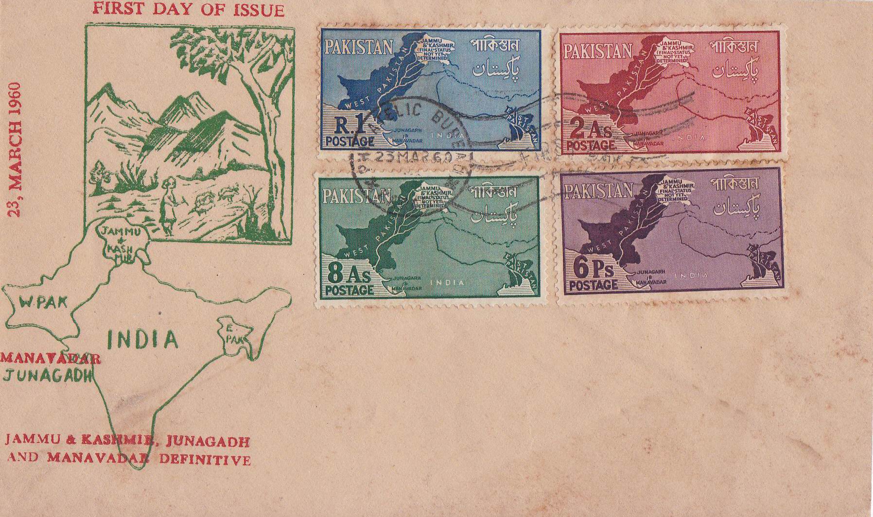 (image for) Pakistan Fdc 1960 Kashmir As Disputed Territory Map Junagarh 10