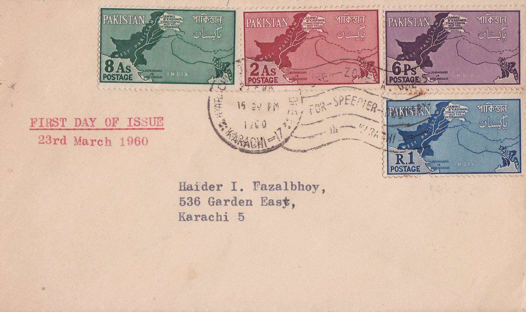 (image for) Pakistan Fdc 1960 Kashmir As Disputed Territory Map Junagarh 13
