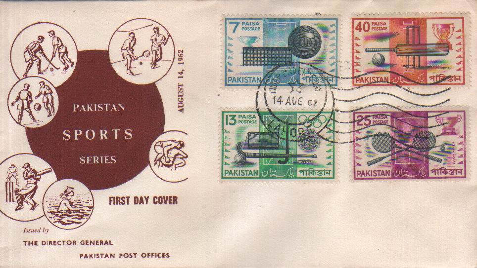 (image for) Pakistan Fdc 1962 Sports Cricket Volleyball Badminton Hockey