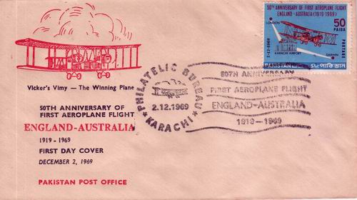(image for) Pakistan Fdc 1969 First Aeroplane England Australia