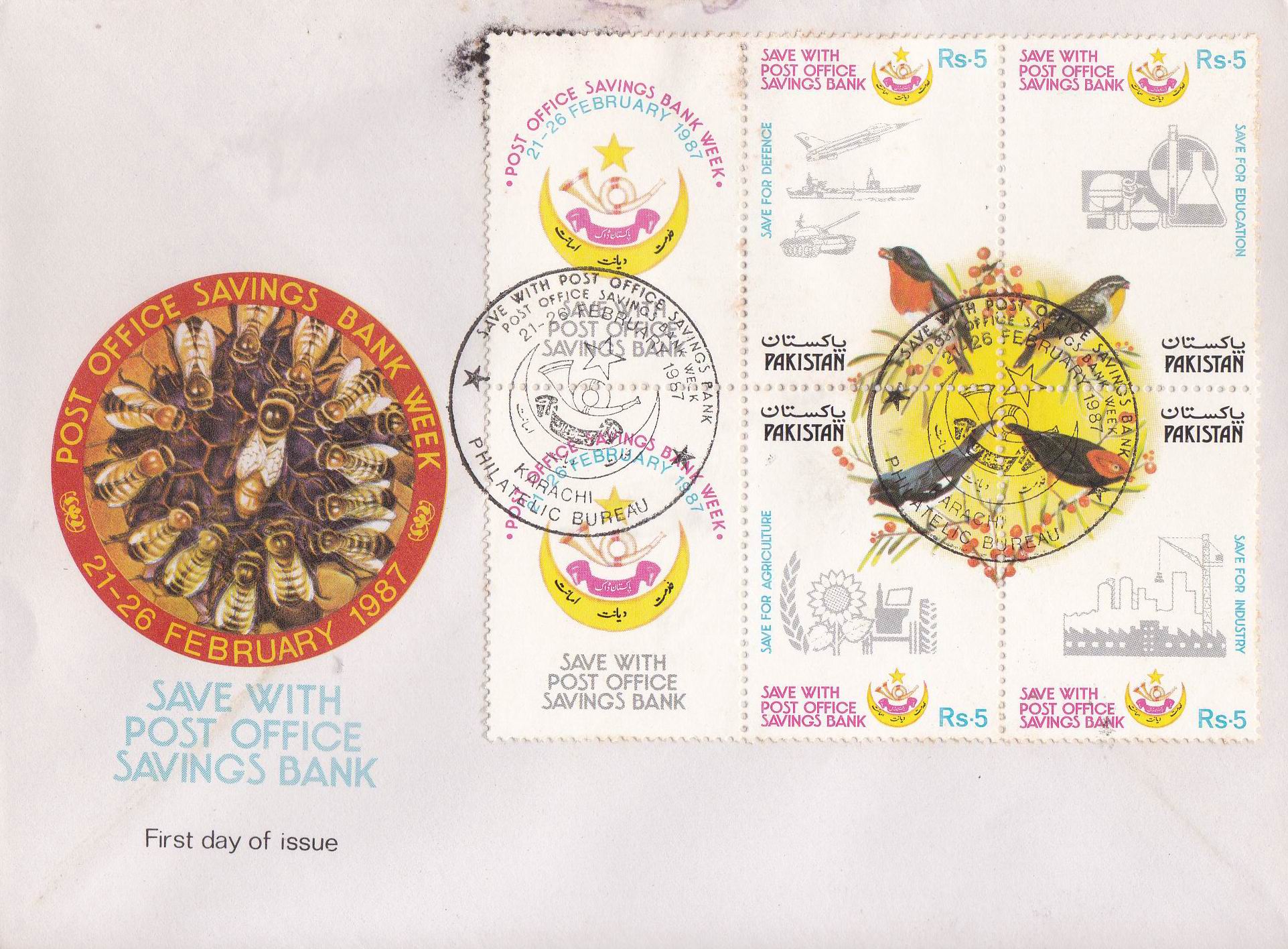 (image for) Pakistan Fdc 1987 Saving Bank Week Birds Honey Bees