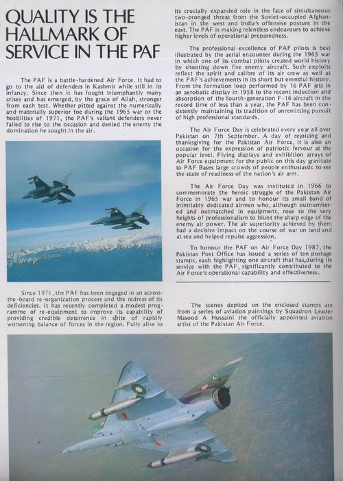 (image for) Pakistan Fdc 1987 Brochure & Stamp Sheet Air Force F 104 F16 F 8