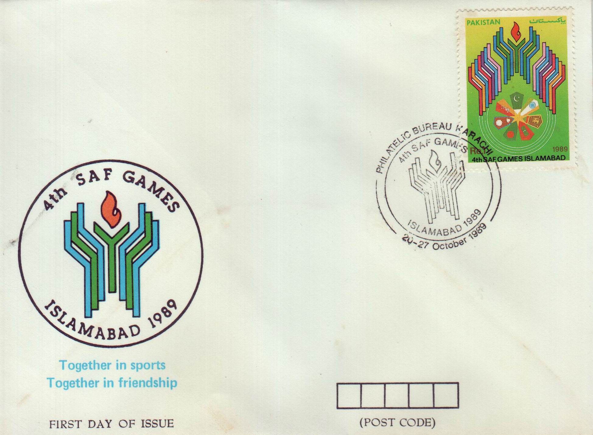 (image for) Pakistan Fdc 1989 4th SAF Games Islamabad Flags Bhutan Nepal