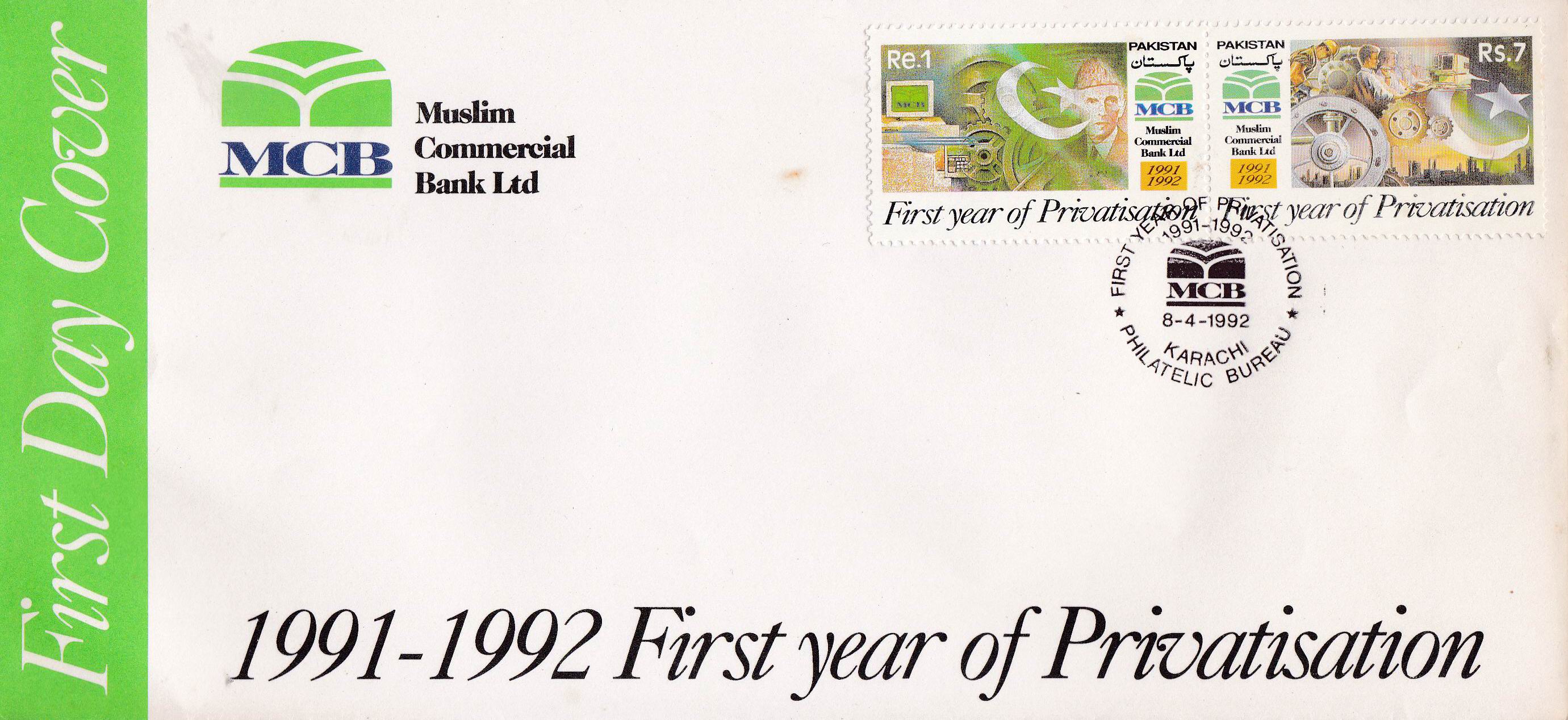 (image for) Pakistan Fdc 1992 Muslim Commercial Bank Ltd