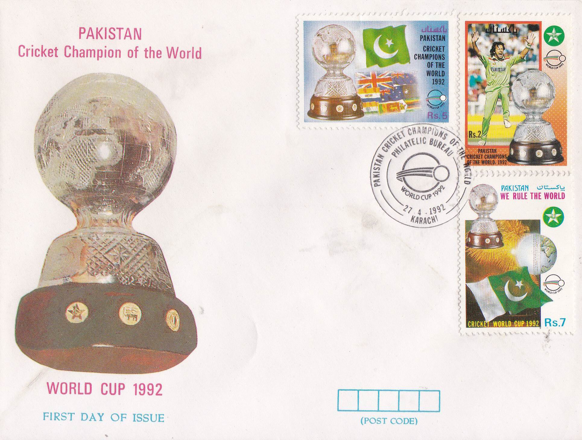 (image for) Pakistan Fdc 1992 Brochure Stamps World Cricket Cup Imran Khan