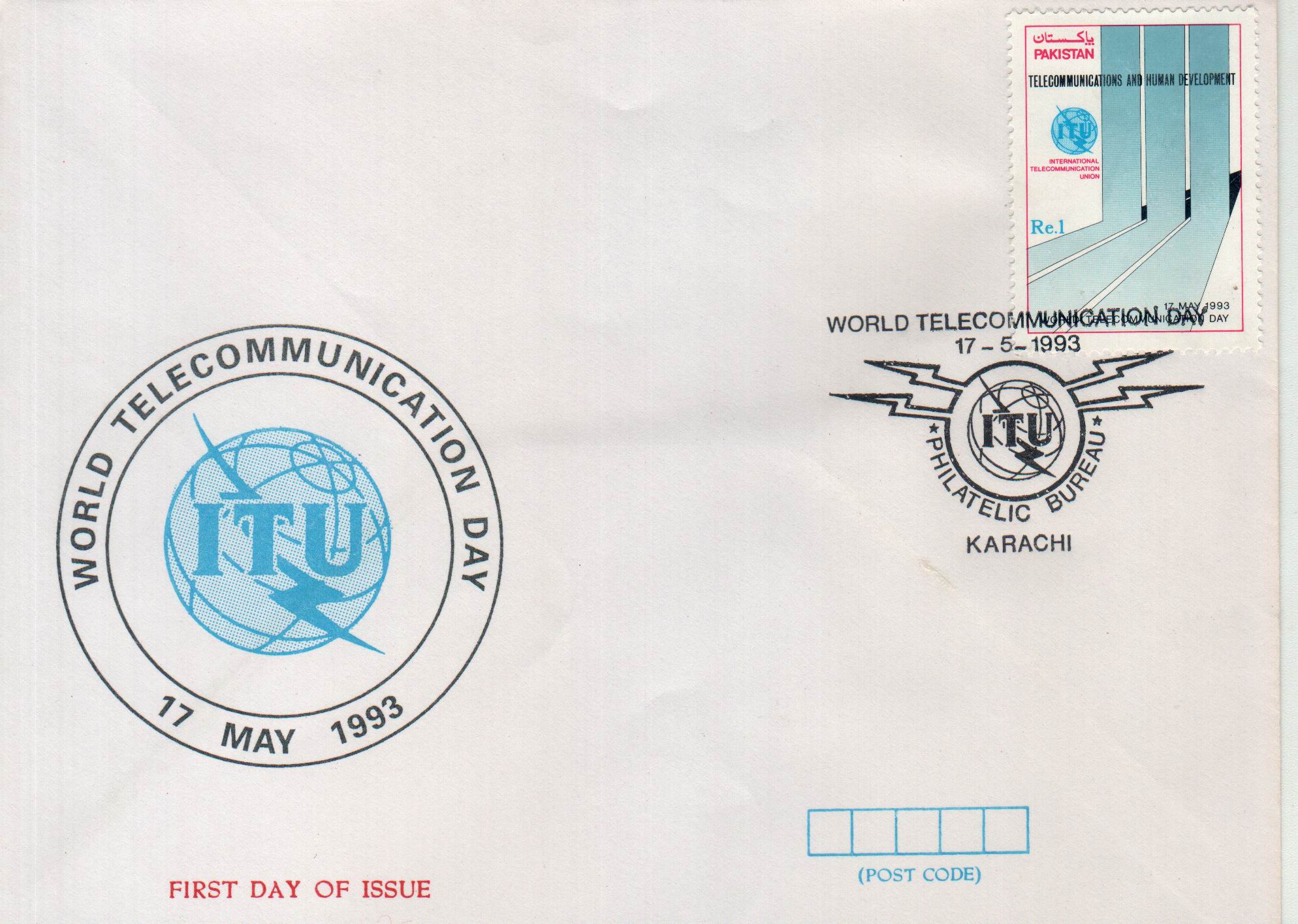 (image for) Pakistan Fdc 1993 Brochure & Stamp World Telecommunication Day