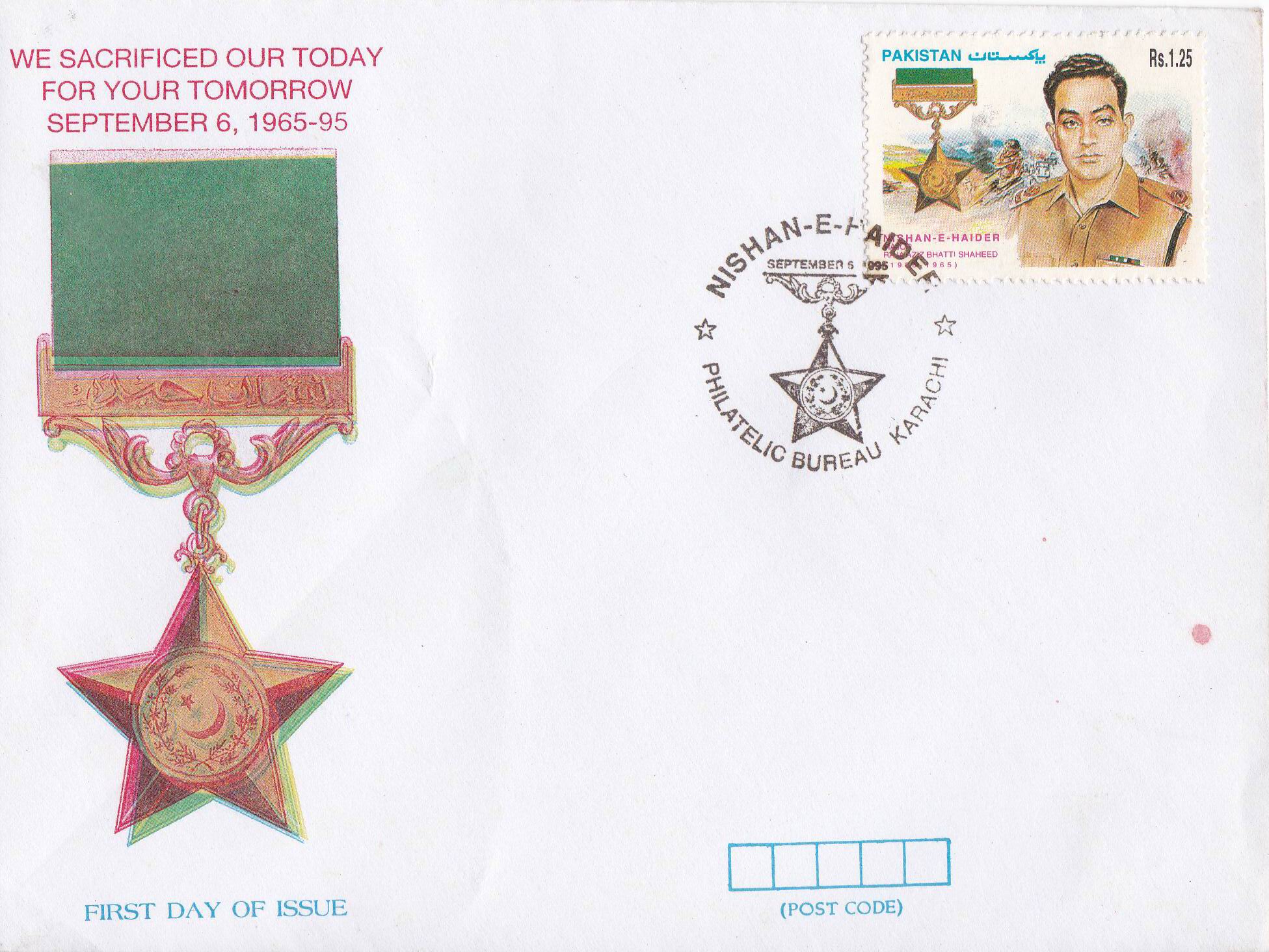 (image for) Pakistan Fdc 1995 & Stamps Raja Aziz Bhatti Nishan e Haider