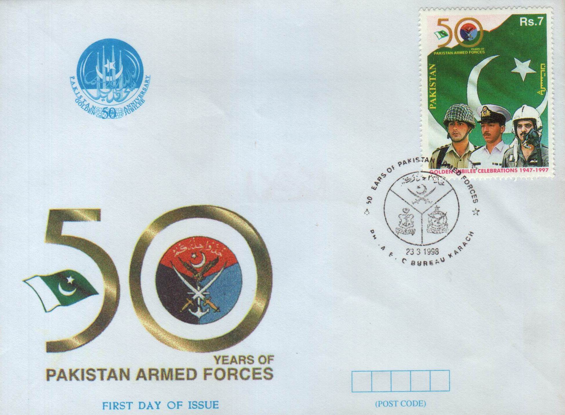 (image for) Pakistan Fdc 1998 Golden Jubilee Celebrations Defence Services