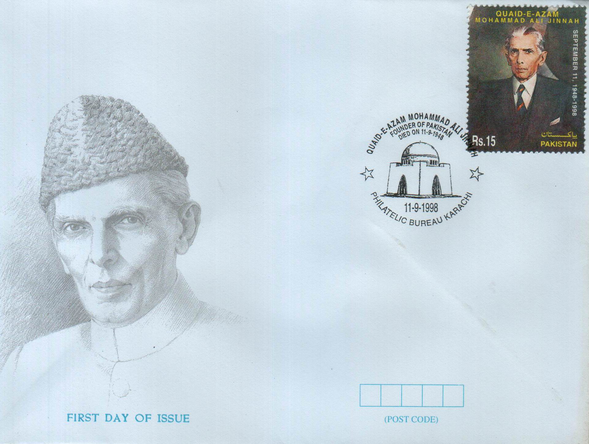 (image for) Pakistan Fdc 1998 Death Anniversary of Quaid-i-Azam Mohammad Ali