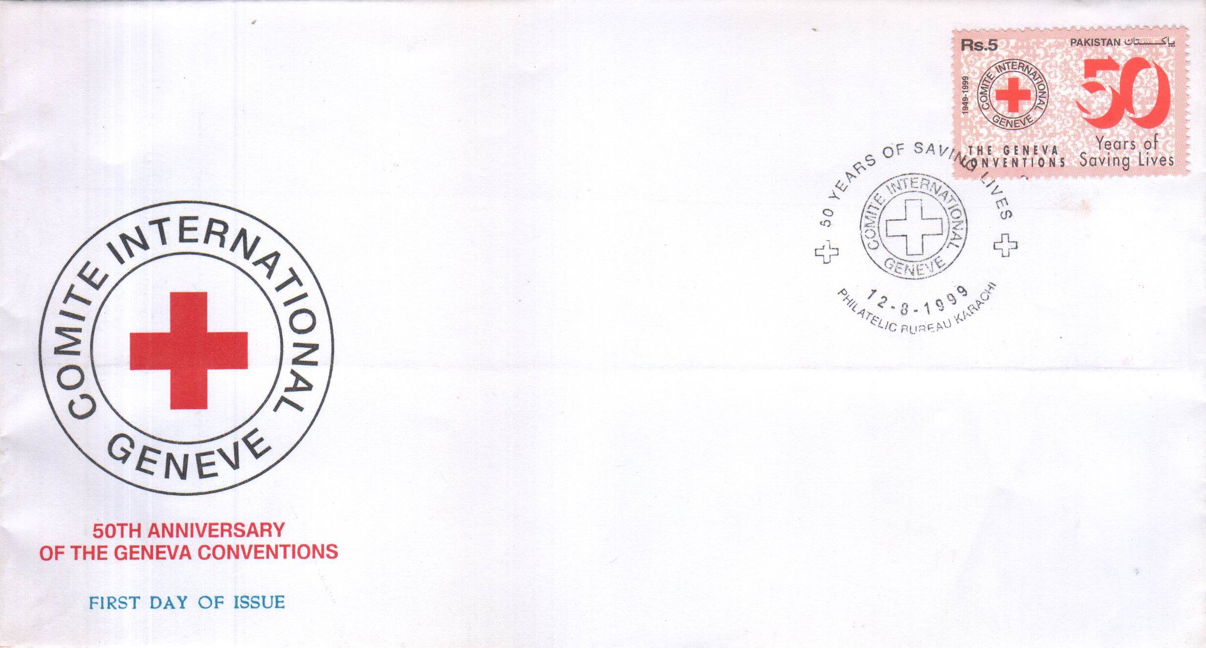 (image for) Pakistan Fdc 1999 50th Anniversary Geneva Conventions Red Cross