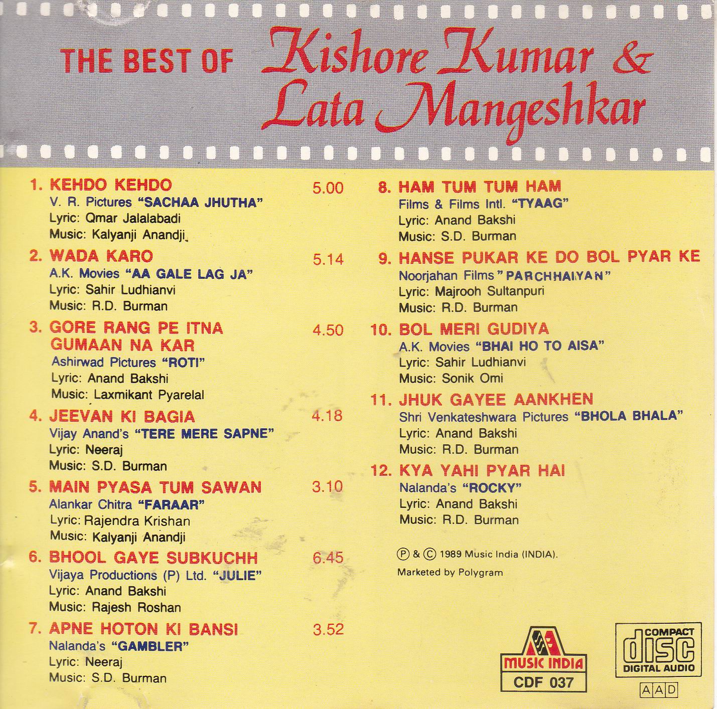 (image for) Best Of Kishore Kumar & Lata Music India Cd