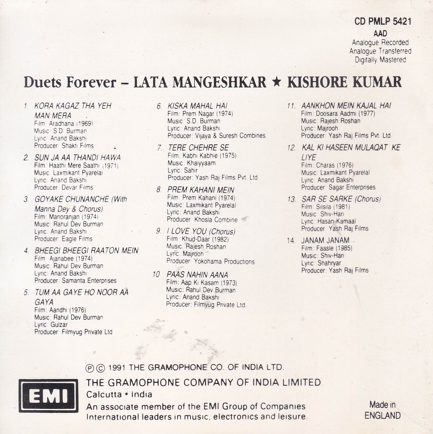 (image for) Duets Forever Kishore Kumar & Lata EMI Cd