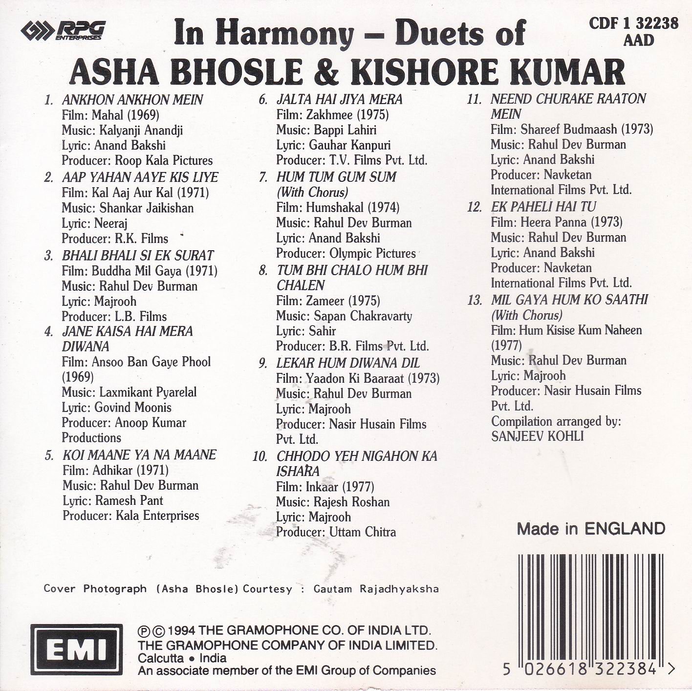 (image for) In Harmony Duets Of Kishore Kumar & Asha EMI Cd