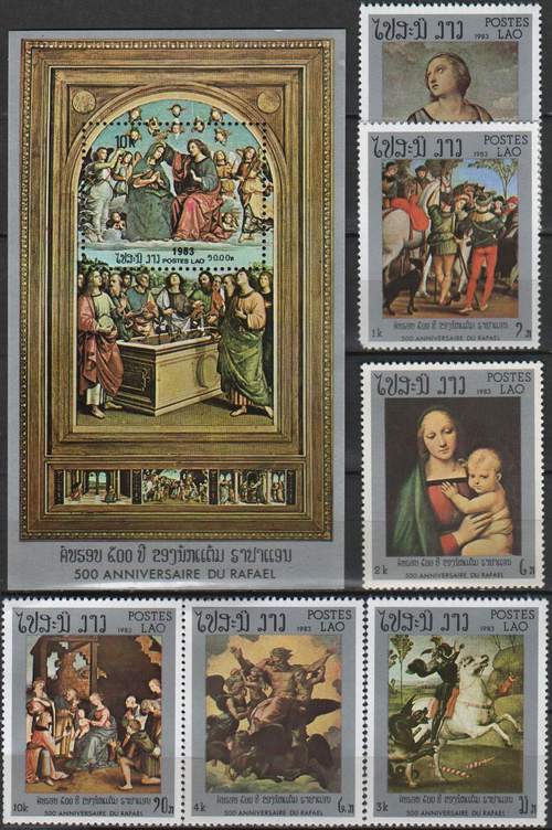(image for) Laos 1983 S/Sheet & Stamps Rafael Paintings