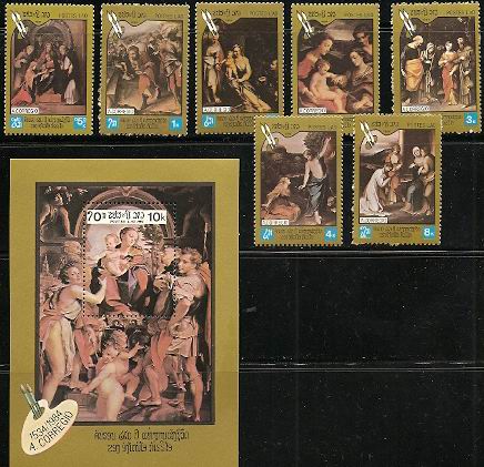 (image for) Laos 1984 S/Sheet & Stamps Corregio Paintings