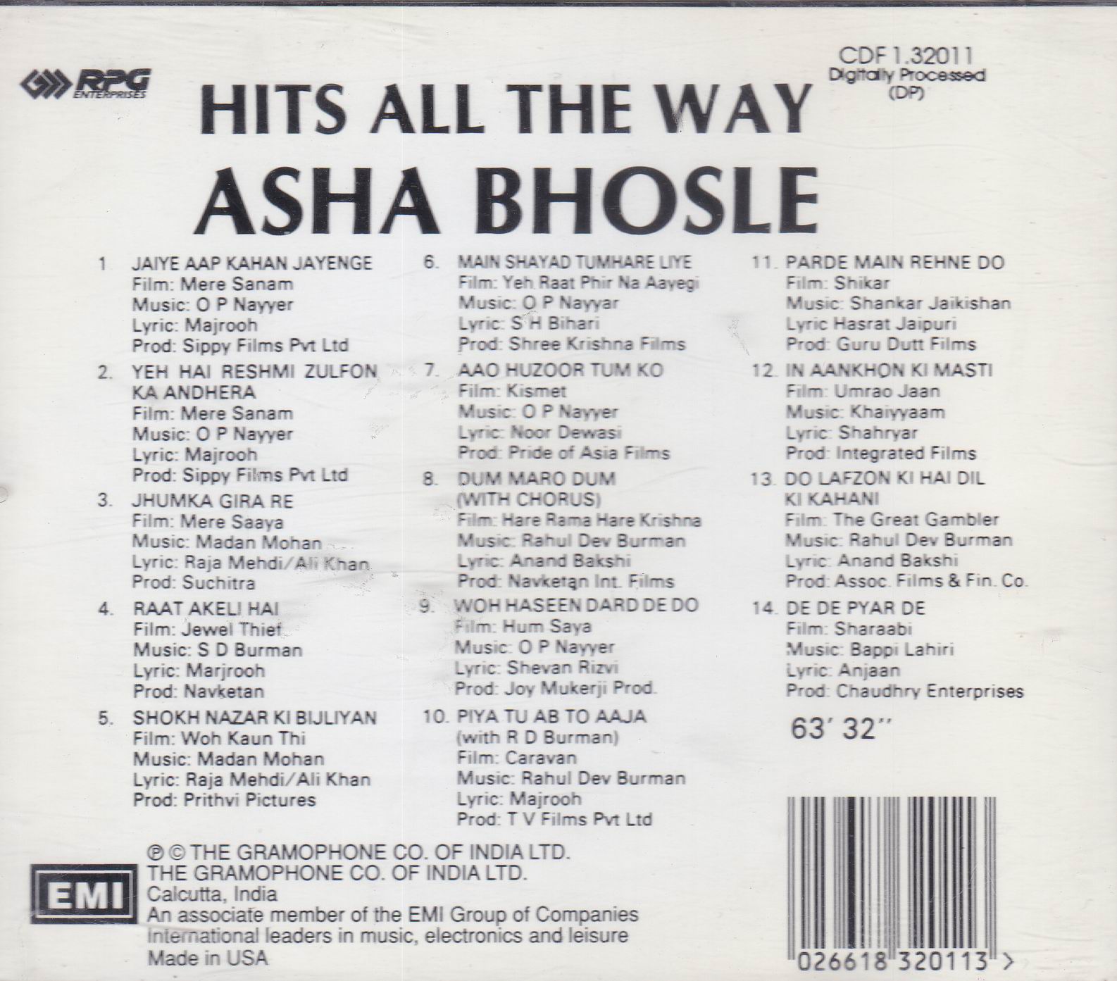 (image for) Hits All The Way Asha Bhosle EMI CD