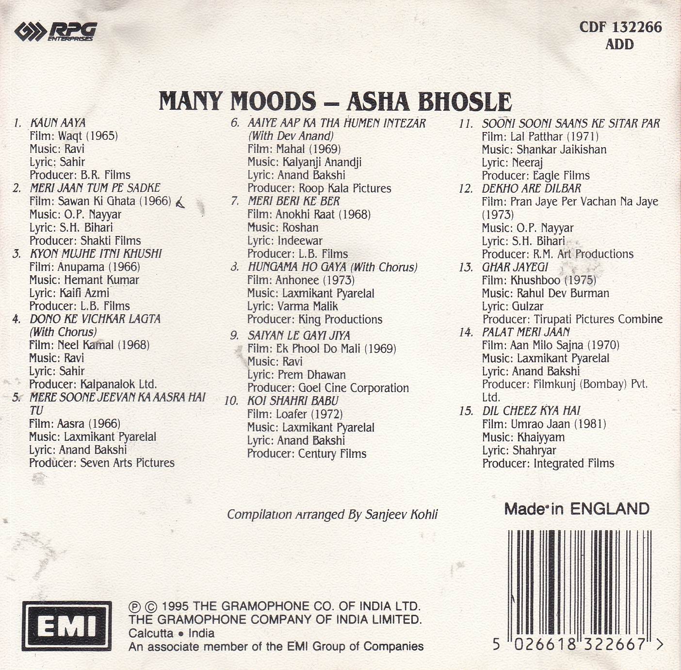 (image for) Many Moods Asha Bhosle EMI CD