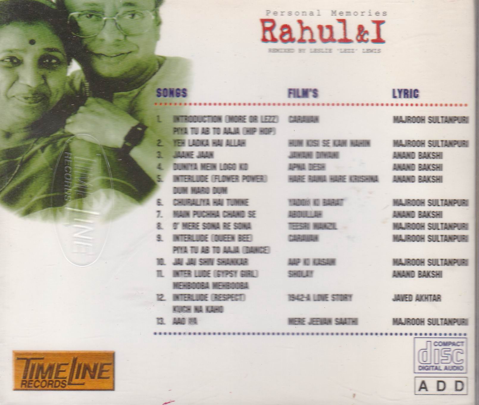 (image for) Rahul & I Asha Bhosle MS Cd Superb Recording