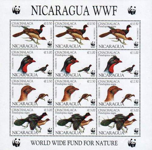 (image for) WWF Nicargua 1994 Stamp Sheet Highland Guan Pheasant Bird