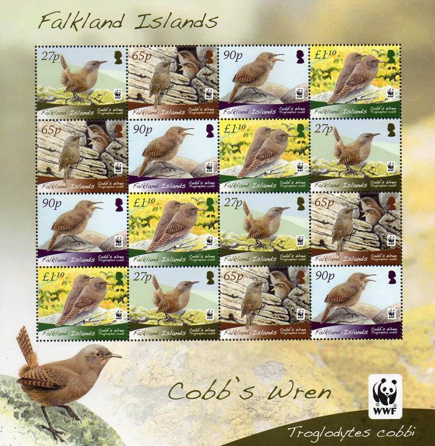 (image for) WWF Falkland Islands 2006 Stamp Sheet Birds Cobb's Wren
