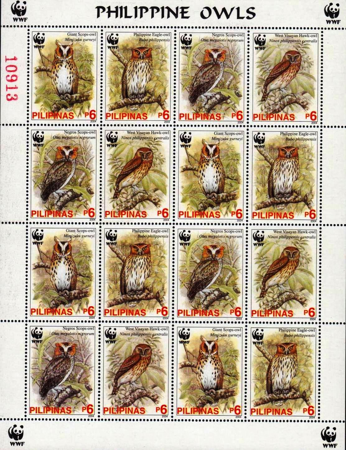 (image for) WWF Philippine 2004 Stamps Birds Endangered Owls MNH