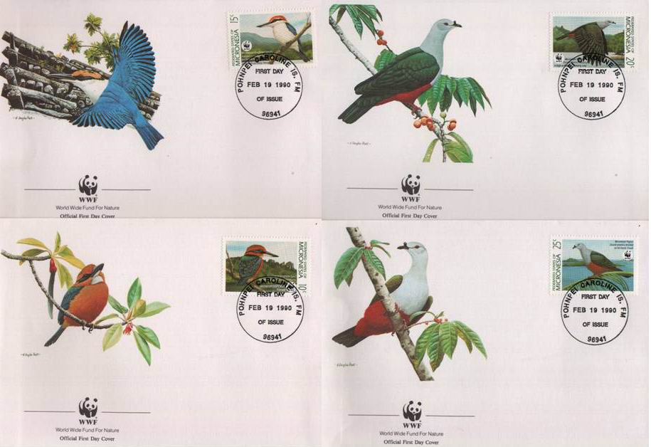 (image for) WWF Micronesia 1990 Fdc Kingfisher Pigeon Birds