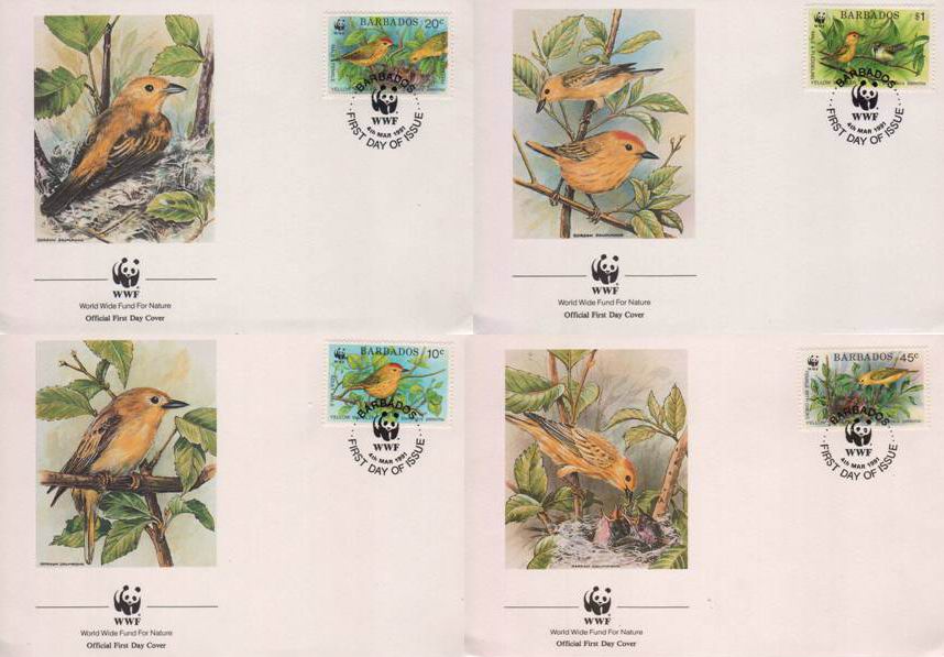 (image for) WWF Barbados 1991 Fdc Yellow Warbler Gold Forest Singer