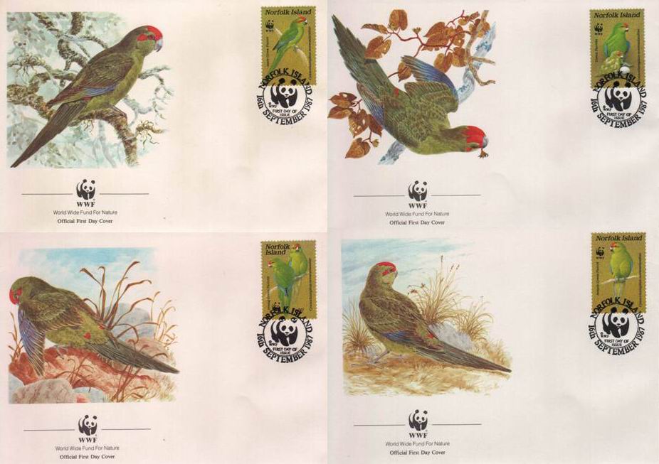 (image for) WWF Norfolk Island 1987 Fdc Parrots