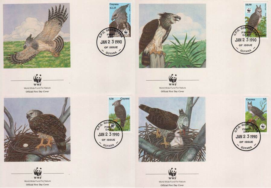 (image for) WWF Guyana 1990 Fdc Harpie Eagles