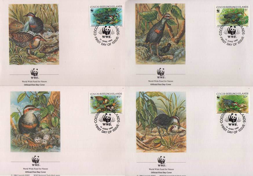 (image for) WWF Cocos 1992 Fdc Cocus Buff Banded Rail Bird
