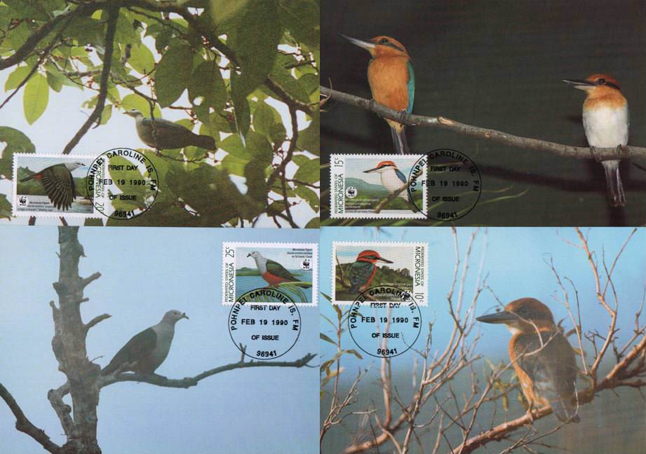 (image for) WWF Micronesia 1990 Maxi Cards Kingfisher Pigeon Birds
