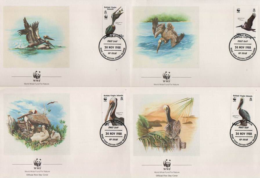 (image for) WWF British Virgin Island 1988 Fdc Brown Pelicans
