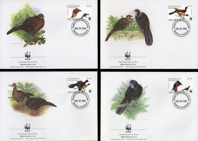 (image for) WWF Nicargua 1994 Fdcs Pheasants Highland Guan Penelopina Nigra