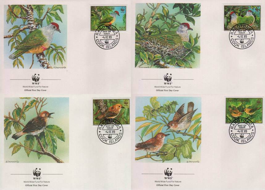 (image for) WWF Cook Island 1989 Fdc Maxi Cards Birds Rarotonga Flycatcher