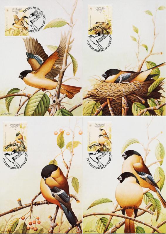 (image for) WWF Portugal 1990 Fdc Maxi Cards & Stamps Bullfinch Birds