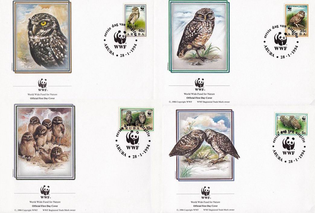(image for) WWF Aruba 1994 Fdc Birds Owls