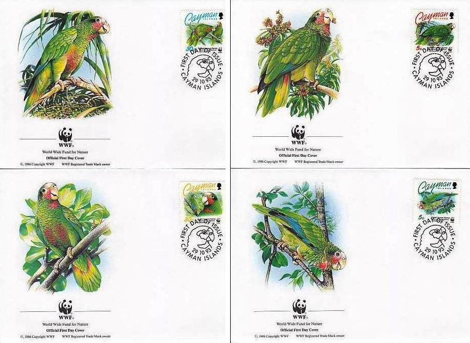 (image for) WWF Cayman 1992 Fdc Birds Parrots