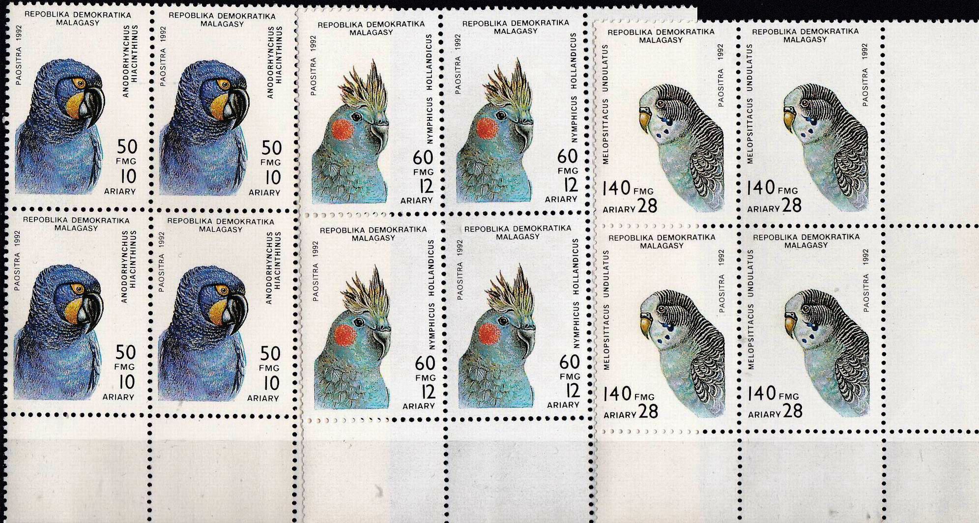 (image for) Malagasy 1993 S/Sheet & Stamps Parrots Corner Block