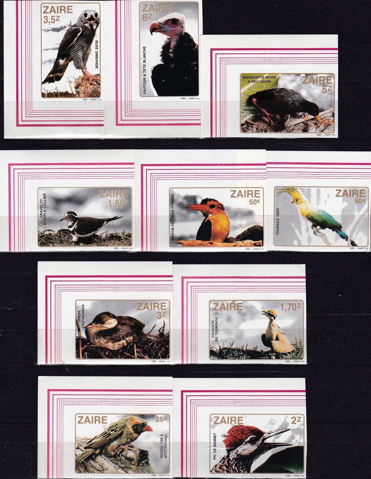 (image for) Zaire 1982 Imperf Stamps Birds Vulture Owls