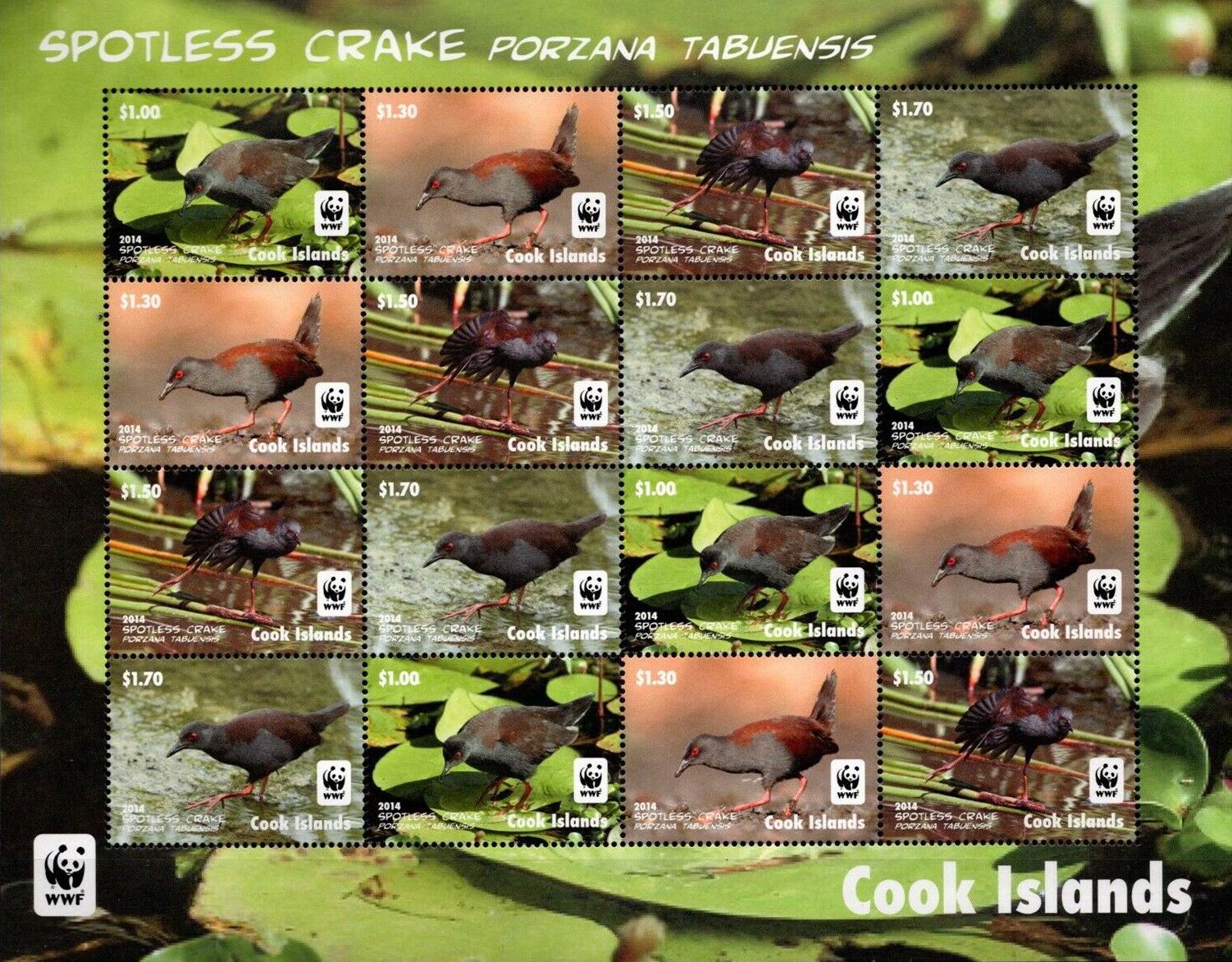 (image for) WWF Cook Island 2014 Stamps Spotless Crane Birds