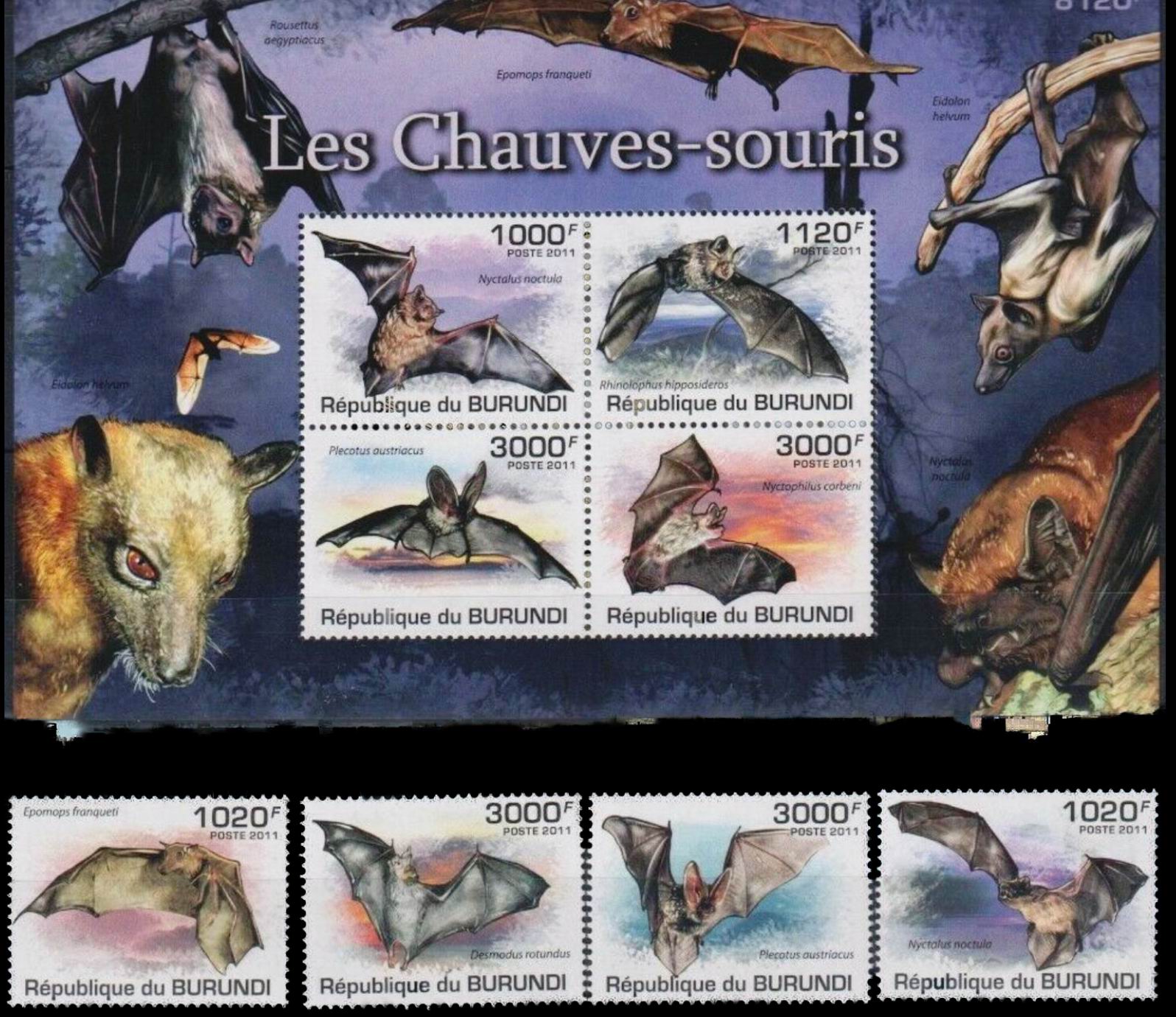 (image for) Burundi 2011 S/Sheet Stamps Bats MNH