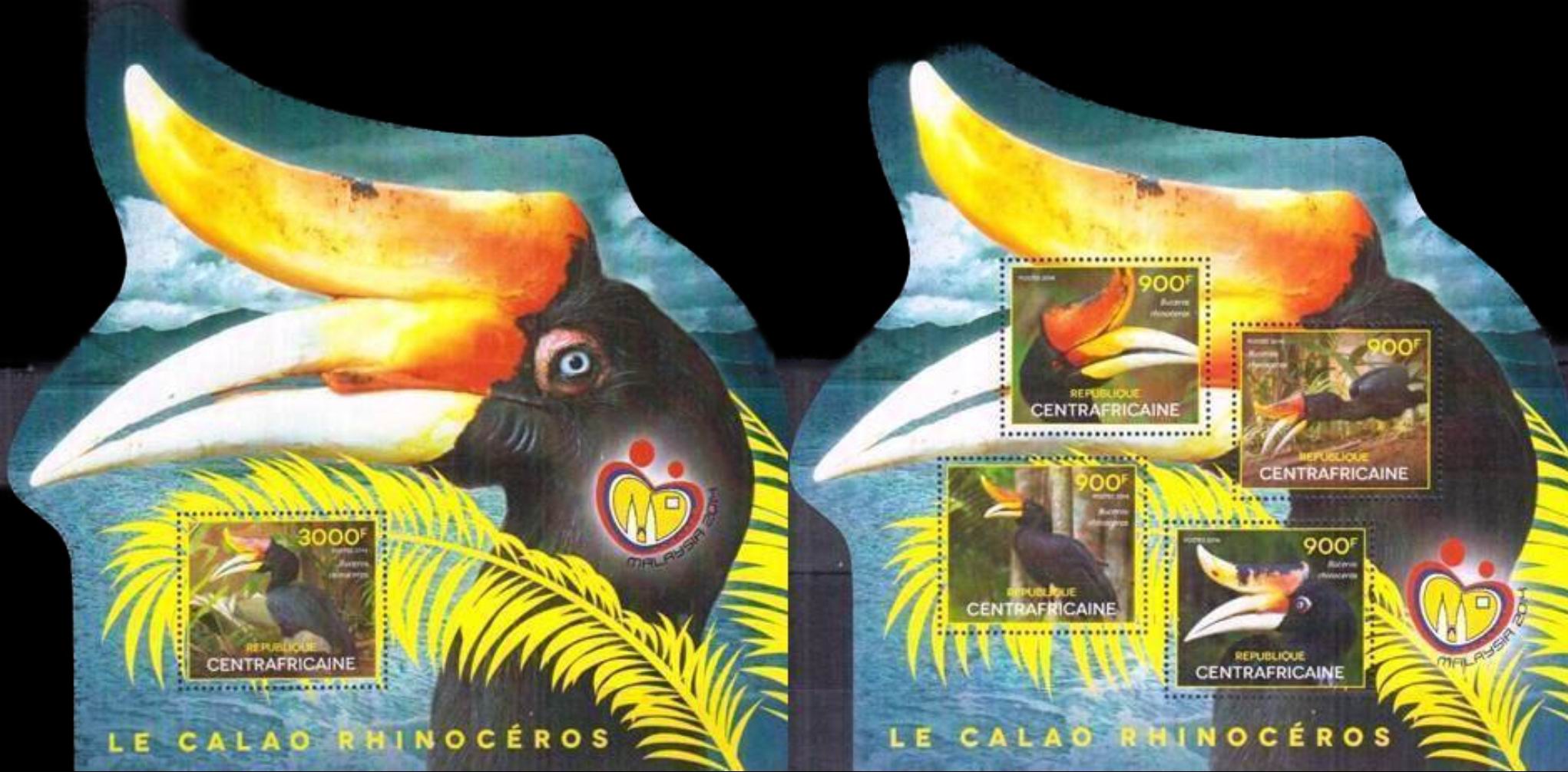 (image for) Central Africa 2014 Stamps Rhinoceros Hornbill
