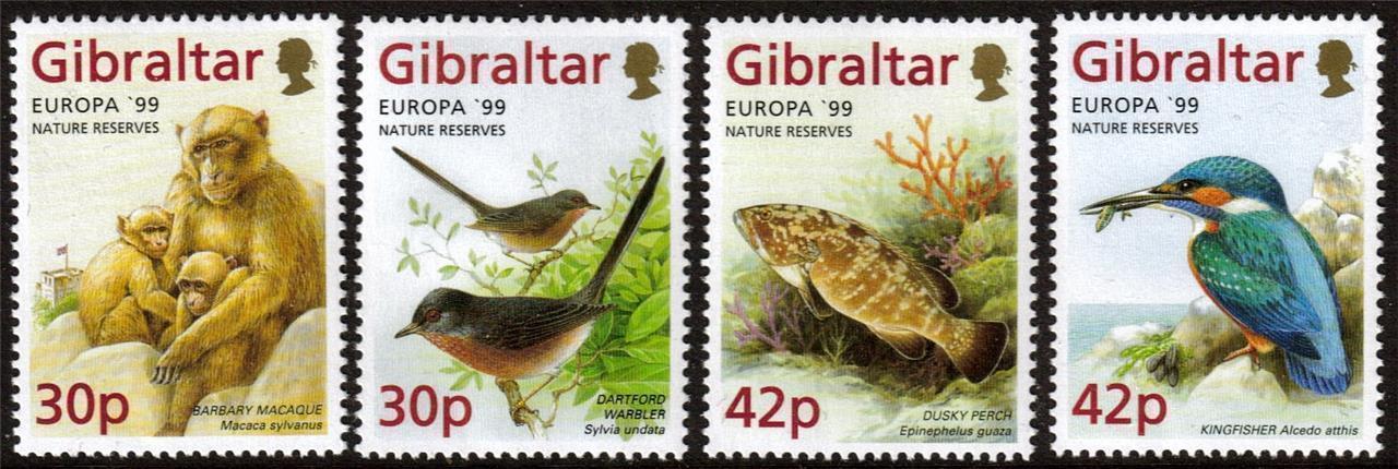 (image for) Gibraltar 1999 Stamps Nature Reserves Kingfisher Bird Fishes