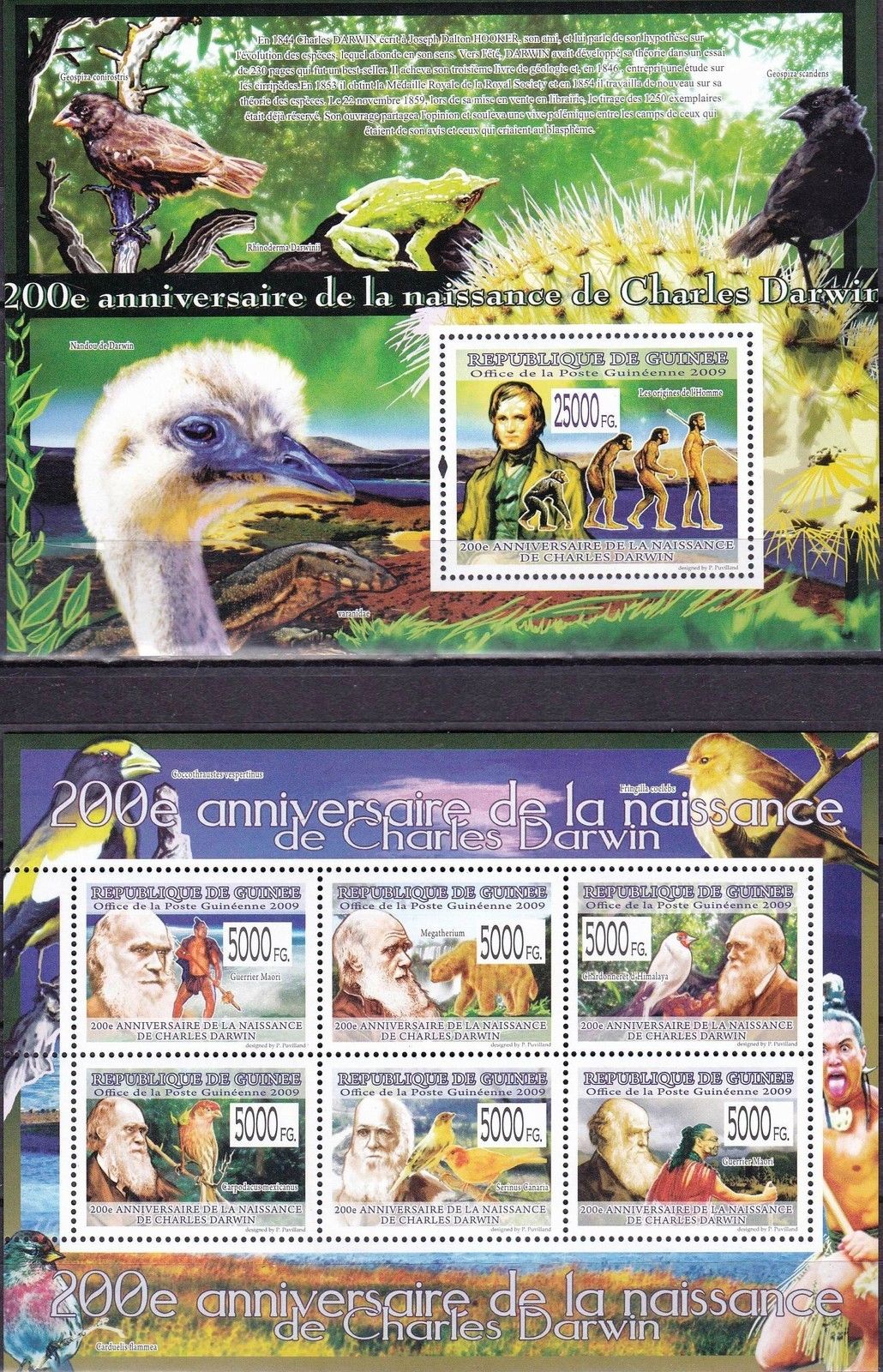 (image for) Guinee 2009 S/Sheet Birds Charles Darwin MNH