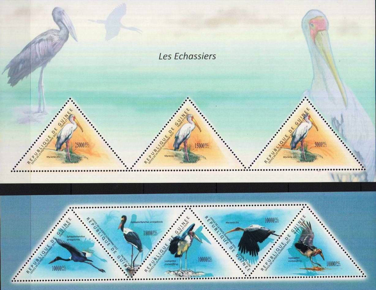 (image for) Guinee 2011 Stamps Triangular Birds Pelicans MNH