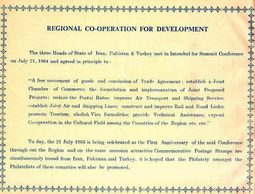 (image for) Pakistan Stamps 1965 Booklet Rcd Iran Tukey Reza Shah Pehlvi