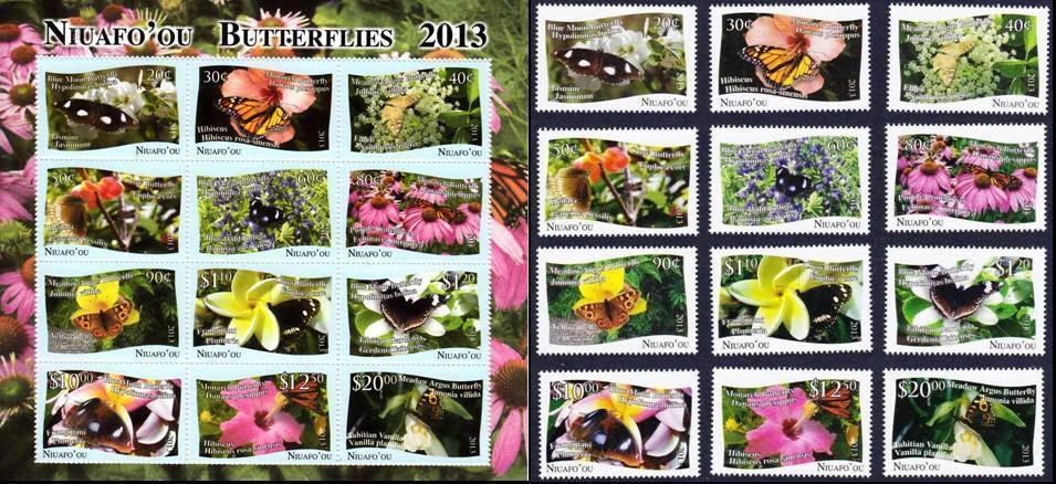 (image for) Niuafo'ou 2012 Definatives Sheet & Stamps Butterflies & Flowers