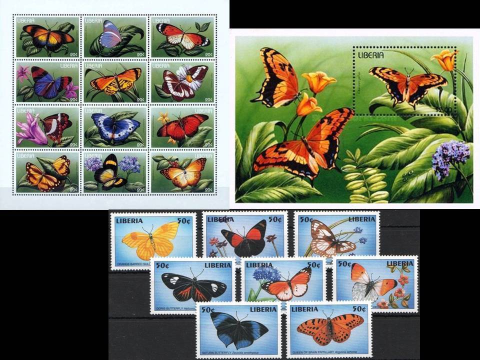 (image for) Liberia 1996 S/Sheet & Stamps Butterflies Insects MNH